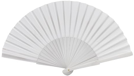MAPIMANIA - Ventaglio Bianco in Legno Laccato a Mano bifaccialee e Tessuto, Ventaglio Donna Pieghevole, Ventagli Matrimonio, Ventaglio Giapponese Elegante da Cerimonia Resistente