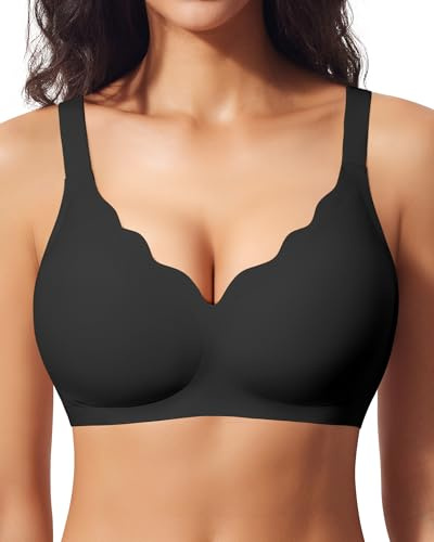 Ganado Sujetador sin Aros Mujer Sujetadores sin Costuras Push Up Comodos Bralette Cuello V con Relleno, Negro, XXL