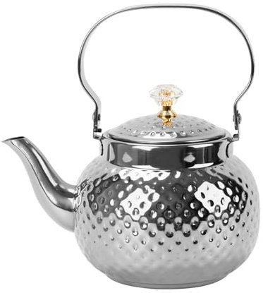 Hammered Tea Pot, Stainless Steel Tea/Coffee Pot Loose Leaf Teapot for Tea, Milk, Coffee, 1.2L Teapot with Strainer Stovetop Tea Kettle, Outdoor Travel Supplies, Tea Gift Sets for Women (Silver)