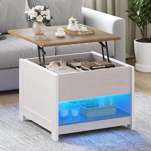 YITAHOME Tavolino da Caffè con Piano Rialzabile, Tavolino da Salotto Legno Moderno per divano, camera da letto, 60 x 60 x 45 cm