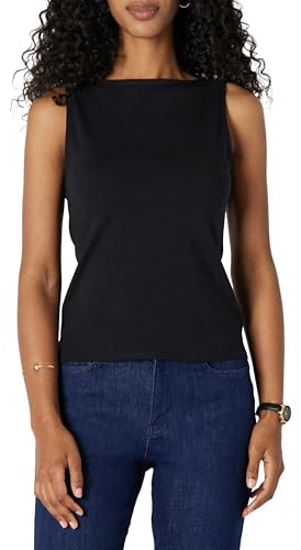 Amazon Essentials Canotta da Donna a Strati con Scollo a Barchetta in Maglia a Costine Slim Fit, Nera, XL