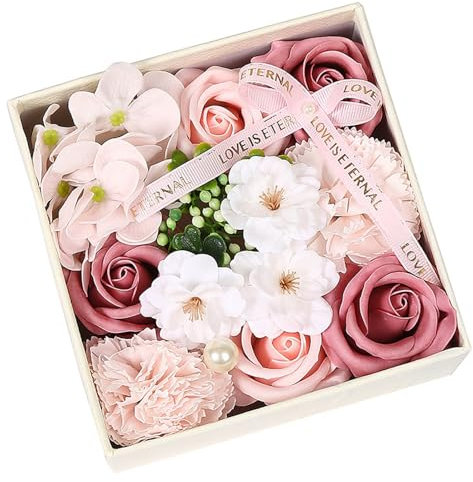 AKTOUR Candele Segnaposto lusso con rosa/fiore di garofano con scatola regalo di sapone per fiori all'olio di stelo Anniversario/Compleanno/Matrimonio/San Valentino Finte (One Size)