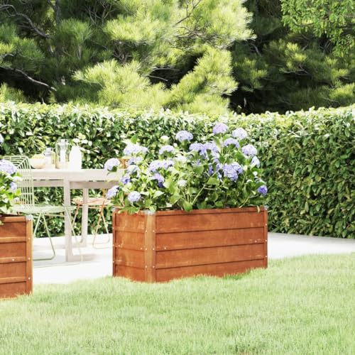 Higsose Jardinera para terrazas, bancal alto, 100 x 40 x 45 cm, acero corten, jardinera de metal para flores, cama elevada para hierbas, jardinera para exteriores, macizos de plantas, maceteros para