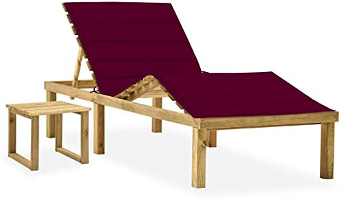 Annlera Sonnenliege Relaxliege aus Holz mit Tisch und Weinrot Auflage Wetterfest Gartenmöbel Liegestuhl Klappbare Liegenauflage für Garten Terrasse oder Balkon Ergonomischen Designs 200x70x77 cm