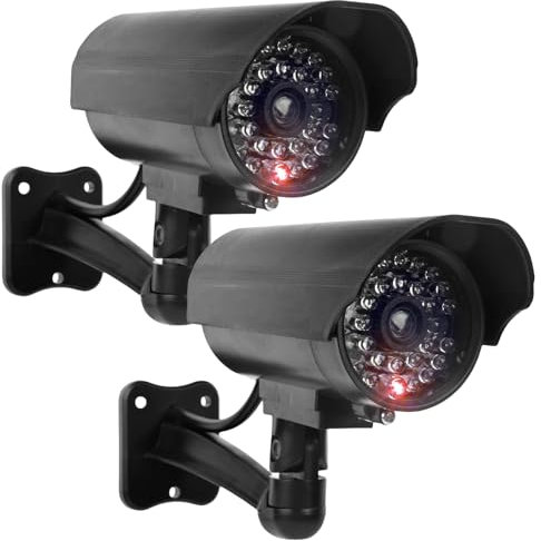 2 pezzi fotocamera Atrappe per esterni, fake telecamera di sicurezza con LED rosso lampeggiante, telecamera CCTV, manichino, telecamera di sicurezza finte, telecamera di sorveglianza, per interni ed