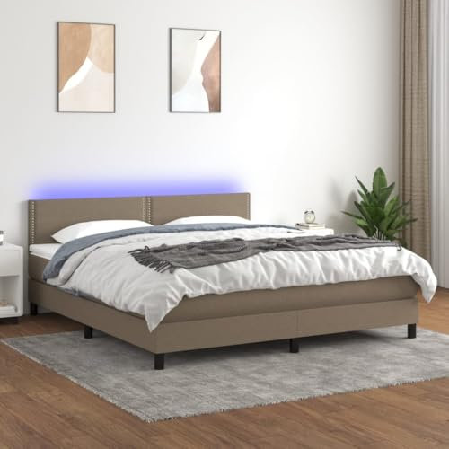 Iiaky Boxspringbett Queen Grau mit Matratze, LED Bett, Bettkasten - 180x200 cm, Stoff, Taupe