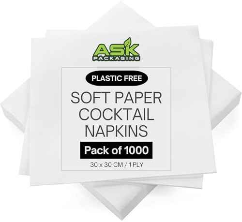 1000 x Paper Napkins Disposable (30 x 30cm) – 1 Ply Professional Elegant White Paper Serviettes for Everyday Use, Paper Tissue for Party, Cocktail Napkins for Christmas, Birthday, Home, Office