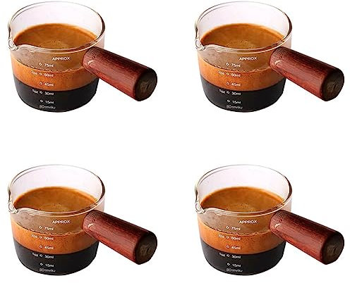 Hlxnyami 4X Misurino nel Vetro Bicchiere da caffè Espresso 75 ML Brocca Tripla Beccucci Singoli con Manico nel Legno