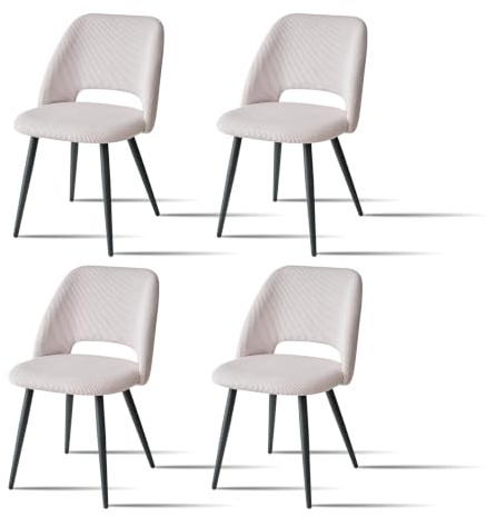 JZGORC Esszimmerstühle 4er Set, Stühle Esszimmer, Küchenstühle, Durchbrochene Rückenlehne, Gestreifter Cord, Geeignet für Esszimmer, Wohnzimmer, Küche, Schlafzimmer, Beige
