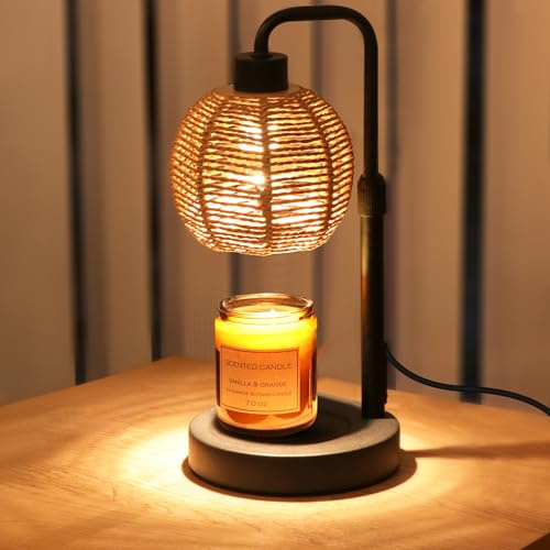 Yohonk Candle Warmer Lamp with Timer Dimmable, Natural Weaving Boho Electric Candle Lamp, Wax Warmer Lamp for Mothers Day Gifts for Mom, House Warming Gifts New Home Decor