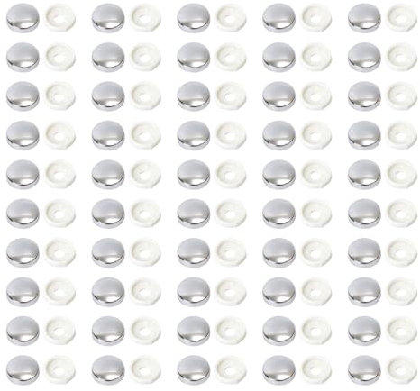 50PCS Silver Screw Cover Caps,Round Chrome-Coated Plastic for No 6-8 Gauge Screws Decorative Mirror Handle Bolt Dome Toilet Door Screw Covers Cap Floor Plug,for Exterior a Clean and Polished Look