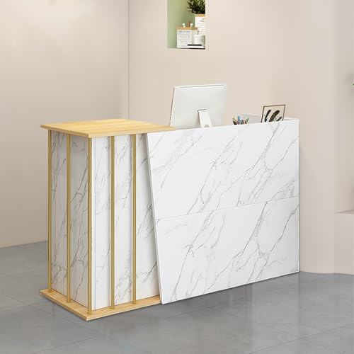 Litet Reception Desk, Trä Reception Desk, Skrivbord med 2 Lådor och 4 Förvaringsutrymmen, Reception Bord för Salong Mottagningsrum Kassabord B 100cm