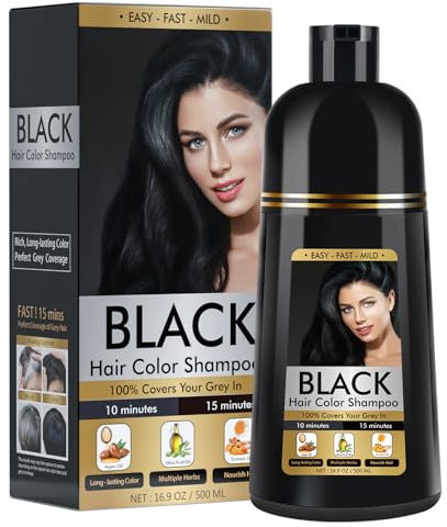 Black Hair Dye Shampoo for Women and Men, Colour Shampoo for Gray Hair, Herbal Hair Dye Semi-Permanent 3-in-1,500ml