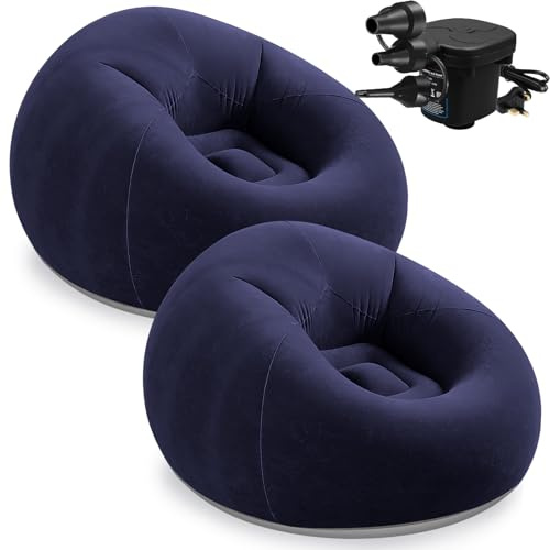 OJMHD Set di 2 pouf gonfiabili per adulti, divano gonfiabile pieghevole con pompa ad aria elettrica per campeggio, giochi, lettura, soggiorno, camera da letto, esterno, blu marino
