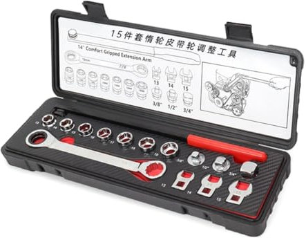 Pffiocix 15-teiliges Schraubenschlüssel-Set für Riemenspannung, Autoreparatur mit Verlängerungsstange, Reparaturwerkzeug