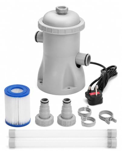 Yechiry Swimming Pool Filter Pump, 330 GPH Electric Pool Pump with GFCI Filter and Hose Accessories for Above Ground Pools (UK Plug)