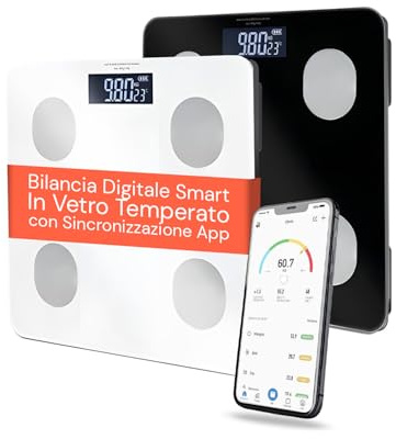 Wintem - Bilancia Digitale Smart in Vetro Temperato con App per Analisi Corporea Completa, Display LCD Ampio, Tecnologia Step-On e Funzione Multiutente per Controllo Familiare del Peso
