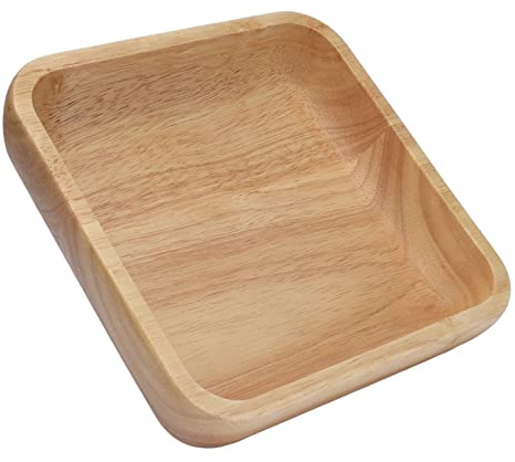 Kukyller Ensalada de madera cuenco, platos de cuenco simple de borde cuadrado para aperitivos de nueces con arroz de frutas de aceitunas y frutas dulces (18 cm)