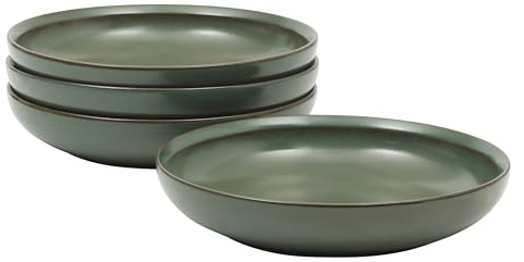 Gibson Elite Beckett 4-Piece 9 Inch Dinner Plate Bowl Set – Reactive Glaze Stoneware – Shallow Serving Pasta Bowls (Blate) – Wide-Rim Round Shape – Microwave & Dishwasher Safe - Green