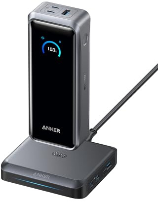 Anker Prime Powerbank mit Ladebasis, 26250mAh 300W Max, mit Display | Lädt 6 Geräte, bidirektional, flugtauglich, App-Steuerung, Digitales Display, für MacBook, iPhone 17 / 16 und mehr