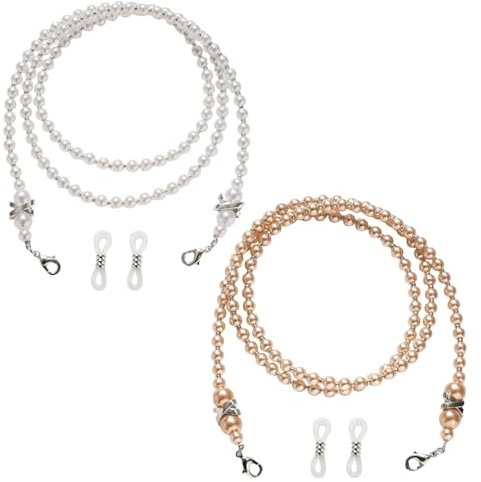SYEYCW 2 Stück Brillenkette, Rutschfeste Brillenkette mit Perlen, Charmante Modische Brillenband zum Umhängen, für Lesebrillen Damen Brillenschnur zum Umhängen, für Dekorative Brillen, Sonnenbrillen