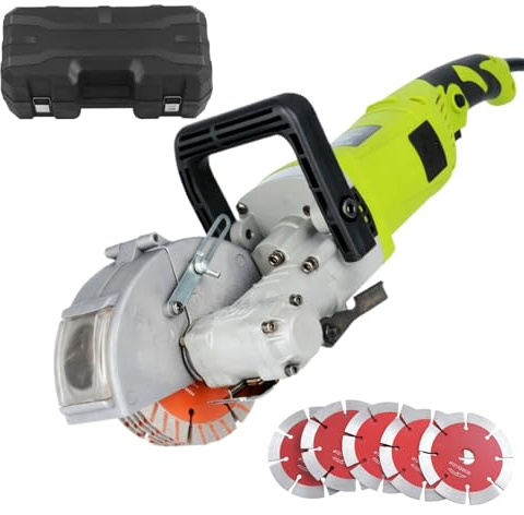 Wall Chaser 4000W 6000 RPM Electric Wall Groove Cutting Machine with Dust Extractor & Carry Box Adjustable Cutting Depth & Width 5 Blades Wall Chaser for Marble, Red Brick, Wall, Floor