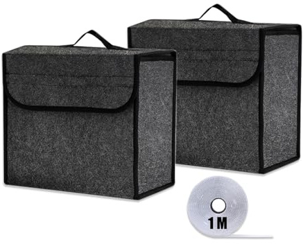 EYERIYO Kofferraum Organizer aus Filz, 2 Stück 30 x 19 x 27 cm Auto Kofferraum Organizer Kofferraumtasche mit Einlegeplatte, Klettband und Gummiband für warndreieck kfz Auto Zubehör