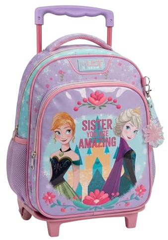 Disney Frozen Kindergarten Trolley Backpack with Wheels | Frozen Anna & Elsa ''Sister You are Amazing'' School Bag with 2 Compartments for Girls