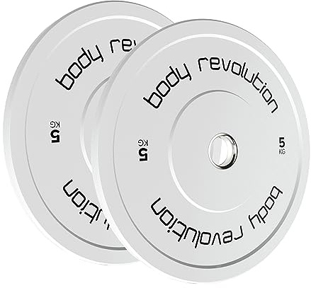Body Revolution Hantelscheiben mit Gummibeschichtung, Olympiascheiben, bunt, 5,1 cm im Durchmesser, für Hanteln & Crossfit (1,25 kg – 25 kg).