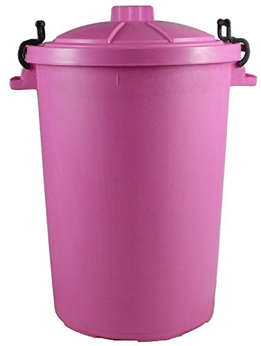 Easy Shopping 85 Litre 85L Extra Large Colour Plastic Dustbin Garden Bin Clip on Locking Lid Heavy Duty for Rubbish Recycle Waste Animal Feed Storage Unit (1, Pink)