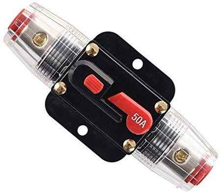 RKURCK 50 Amp Circuit Breaker Manual Reset Inline Fuse Inverter for Car Marine Trolling Motors Boat ATV Audio Solar Inverter System Protection 12V-24V DC 50 Amp