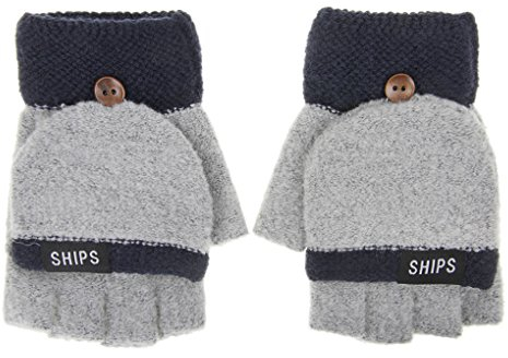 YSXY Damen Fingerlose Handschuhe Thermohandschuhe Fäustlinge mit Knopf Klappe für Frauen und Mädchen Winter Warm Strickhandschuhe Winterhandschuhe, Blau, Einheitsgröße