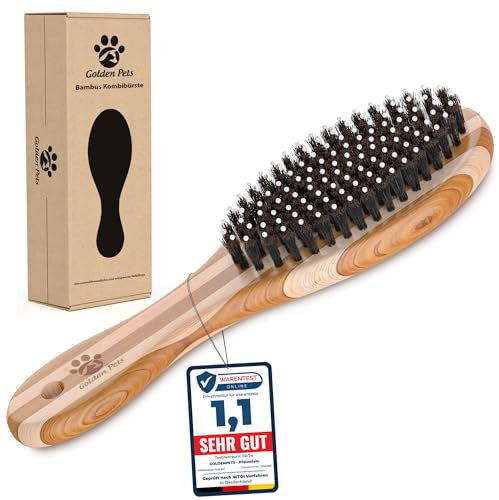 Bambus Kombi Hundebürste & Katzenbürste I Glätten und Entfilzen I kurz - mittellangem Fell geeignet I Hundekamm für Unterwolle I + Gratis Pflegehandbuch