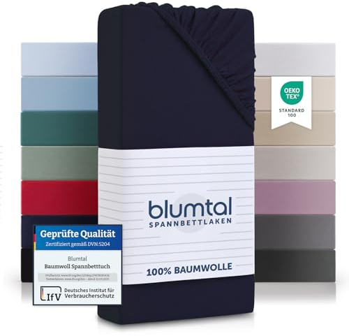 Blumtal® Basics Spannbettlaken 140x200x30cm Jersey im 2er Set - Bettlaken aus 100% Baumwolle - Oeko-TEX zertifiziertes Spannbetttuch 140x200x30cm - Dark Ocean Blue