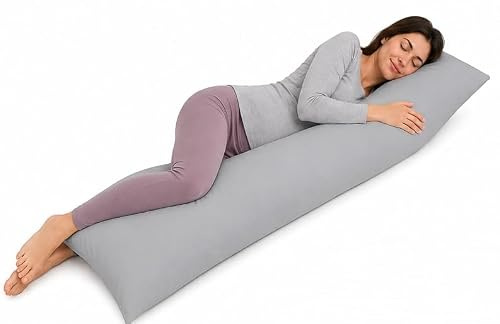 Haani Antiallergenic Hollow Fibre Filled Bolster Pillow With Free Pillow Case (GREY, 4.6FT)
