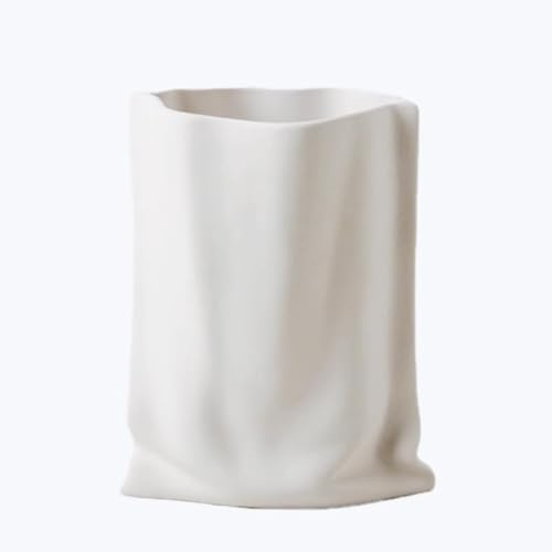 Ceramic Joe Creative fold Paper Bag Ceramic vase Handmade Ceramic vase Living Room Bedroom Model Room Flower Arrangement Ornaments Jewelry (White)