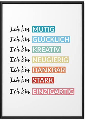 Papierschmiede® Kinderposter in A3 gerahmt im schwarzen Holzrahmen, Wanddeko für Kinderzimmer & Babyzimmer, Wandbild für Jungen & Mädchen, Lernen Schule Motivation, Affirmation Farben