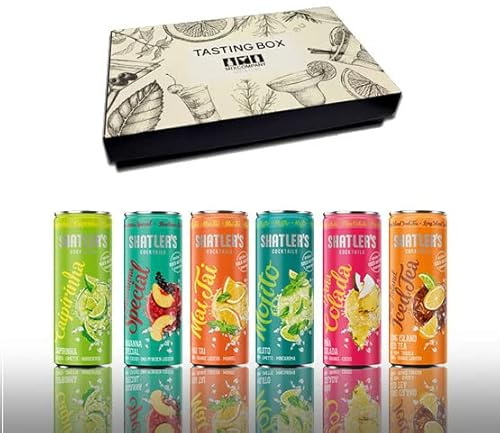 Cocktail Shatlers 6er Tasting Box - 6x Shatlers je 250ml (10,1% Vol) Ready to Drink Geschenk Set mit Caipirinha Havanna Special Mai Tai Mojito Pina Colada Long Island Iced Tea inkl. Pfand EINWEG- [Ent
