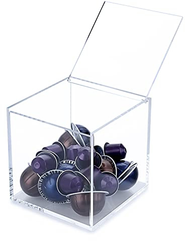 SUMTree Porte-capsules de café en acrylique support pour capsules sachets de thé organisateur avec couvercle (13*13*13cm)