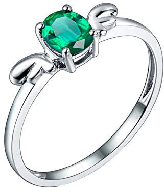 Daesar Verlobungsring Damen Platin 950, Ring Engelsflügel Solitär mit 0.5ct Smaragd Eheringe Weißgold Nickelfrei Ringgröße 54 (17.2)