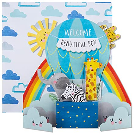 Hallmark Tarjeta de felicitación de nacimiento de niño, bonito diseño 3D de globo aerostático