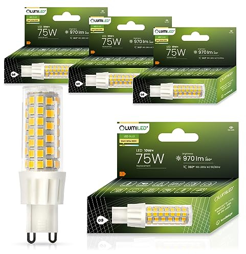 Lumiled LED Lampen G9 4er Set Leuchtmittel 10W (ersetzt 75W Glühlampe) 3000K Warmweiß 970lm 360° Lichtwinkel 230V Glühbirnen kleine Birne Energiesparende kein Flackern SMD Lichtquelle