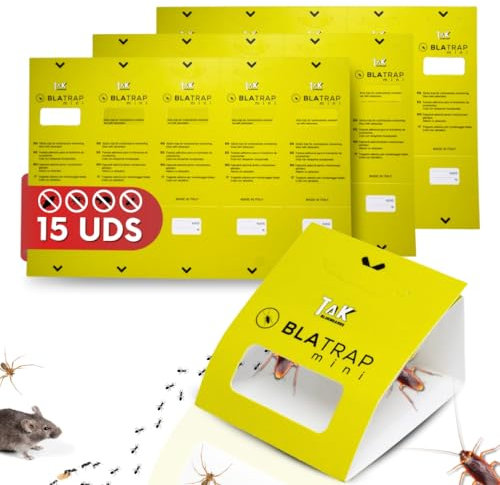 15 PCS - Trampas para Cucarachas Adhesivas Extra-Fuertes Profesional con Atrayente Alimentario para la casa - Sin Veneno ni Biocidas - Fabricadas en Europa (15 Unidades)