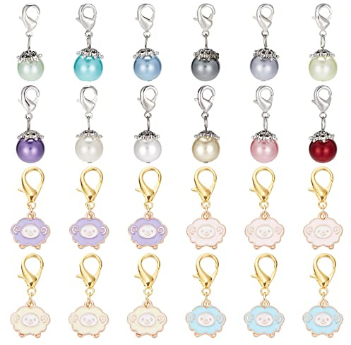 SUNNYCLUE 1 Box 24 Stück 2 Stile Maschenmarkierer Charms Häkelstichmarker Glasperle Schaf Clip On Charms Maschenmarkierer Zum Stricken Weben Nähzubehör Frauen Erwachsene DIY Bastelbedarf