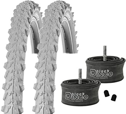 2 x Reifen MTB 20/24/26 Zoll Fahrradreifen Fahrradmantel 50-406/507/559 (20/24/26x1.95) inkl. Black Dingo Schläuche AV (26 Zoll (50-559), grau)