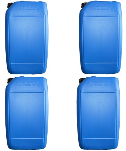 ITP Packaging 4 x 25 Litre Plastic Jerry Can with Tamper Evident Cap, Stackable, Reuseable, Ideal for Water Storage for Camping and Caravanning (Blue)