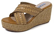 QUEEN HELENA Sabot a Fascia Incrociata Sandali con Zeppa Alti Donna ZM9433 (Marrone, Sistema Taglie Calzature EU, Adulto, Donna, Numero, Media, 39)