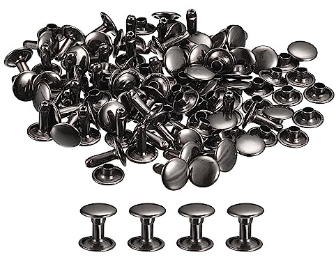 QUARKZMAN Remaches Cuero Doble Tapa 9mm Altura 10mm Pistola-Negro 100 Kits | Remaches de Pernos Metálicos para Reparación Artesanía Cuero DIY Monedero Cinturón Bolsa Zapato
