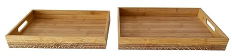 Juego de Bandejas de Madera 2 Piezas con Asas - Bandeja Grande Rectangular para Servir Comidas