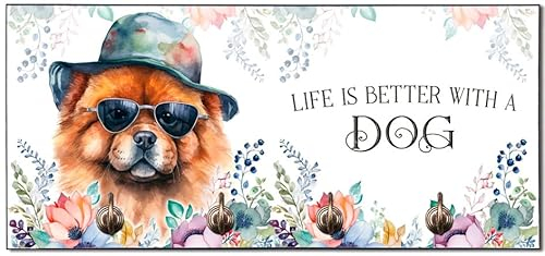 Cadouri Design-Hundegarderobe mit Chow Chow - Leinenhalterung für Halsband, Leine & Geschirr - originelles Geschenk für Hundebesitzer - handgefertigt